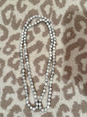White Marble Bead Long Necklace - Elegant Women’s Jewelry